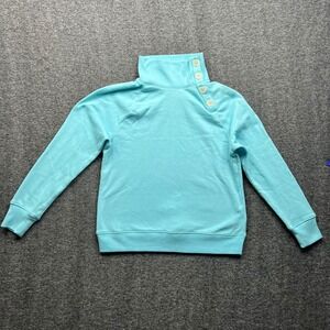 J.Crew Funnel Neck Sweatshirt Womens XS Aqua Blue Button Collar AC689 Raglan